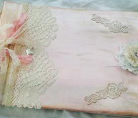 Girls Christening Guestbook Photo Album - Pink and Ivory vintage shabby chic style