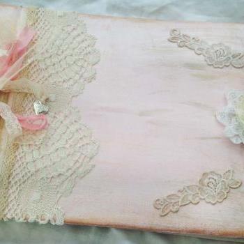 Girls Christening Guestbook Photo Album - Pink and Ivory vintage shabby chic style