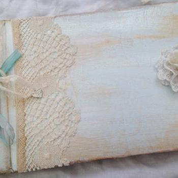 Boys Christening Guestbook Photo Album - Blue and Ivory vintage shabby chic style